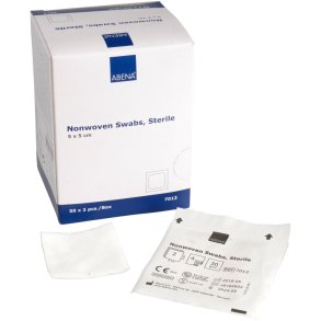 Kompres, nonwoven, ABENA, 4-lags, 5x5cm, hvid, 2 stk./pouch, latexfri, steril