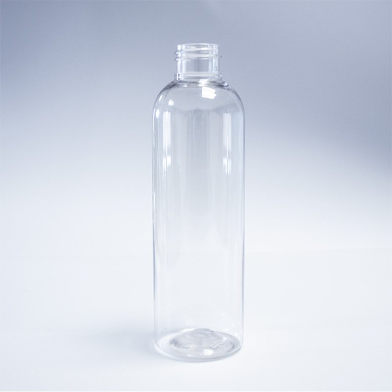 Flaske 200 ml klar Boston tall/24 mm/PET/husk at vlge lg