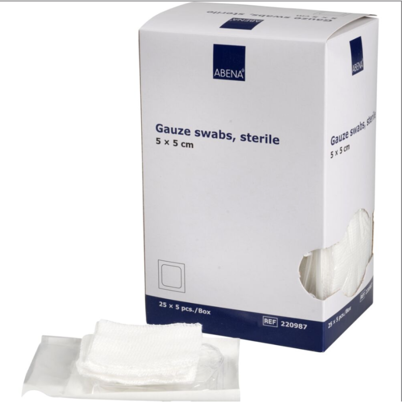 Gazekompres 5X5 cm. steril 8 lags hvid, Abena