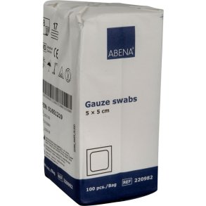 Gazekompres, ABENA, 8-lags, 5x5cm, hvid, 17-trds, latexfri, usteril