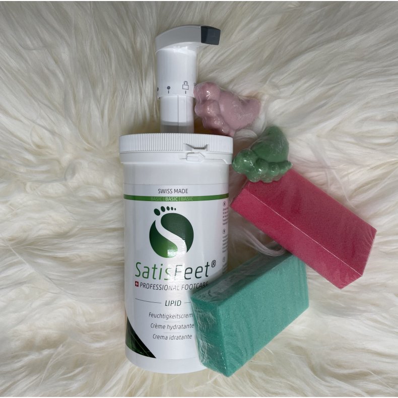 Satisfeet Lipid Creme 500 ml. med pumpe inkl.2 stk. pimsten &amp; sbe fdder